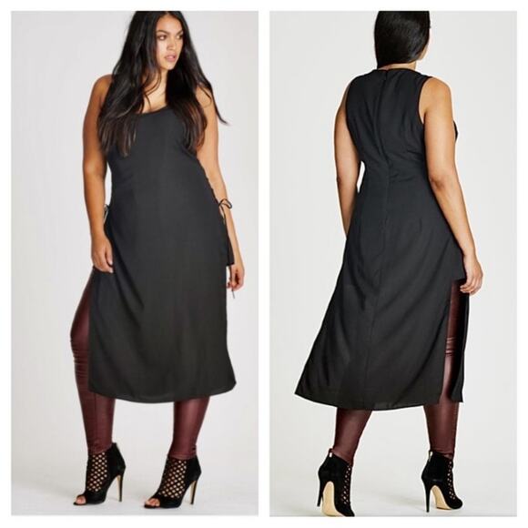 Like New City Chic Small (16) black extra long tunic w/ lace up side tie detail - Picture 1 of 5
